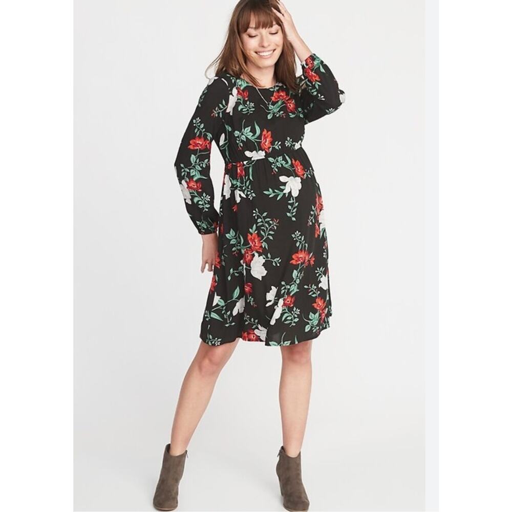 Old Navy Black Floral Maternity Dress L